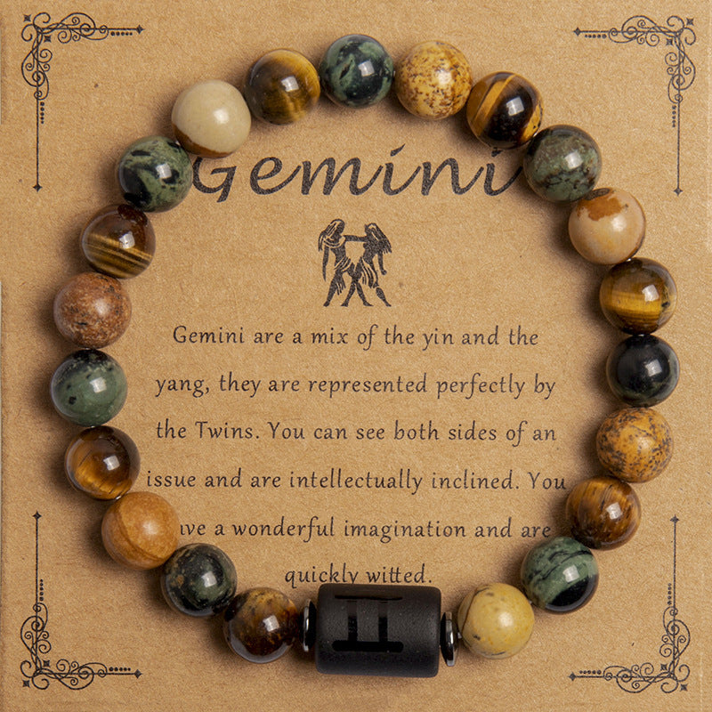 European And American New Natural Picture Tigereye Twelve Constellation Beaded Bracelet
