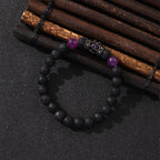 Micro Inlaid Zircon Crown Volcanic Rock Beaded Bracelet