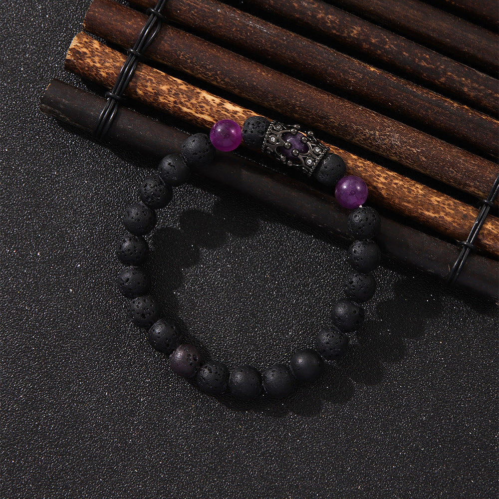 Micro Inlaid Zircon Crown Volcanic Rock Beaded Bracelet