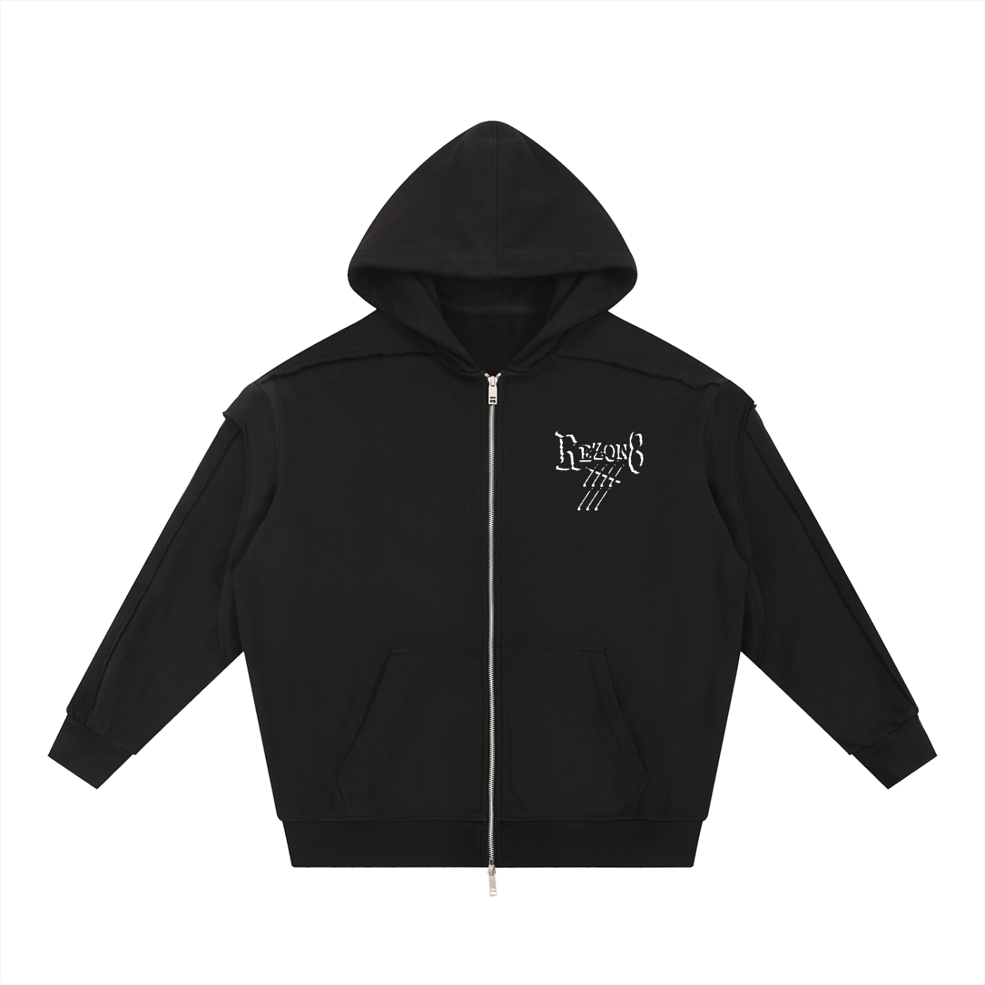Contrast Tape Raw Edge Double Layered Zip Hoodie