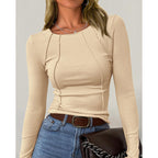 Women Long Sleeve T Shirts Crewneck Slim Fit Tops Going Out Fall Fashion Basic Tee