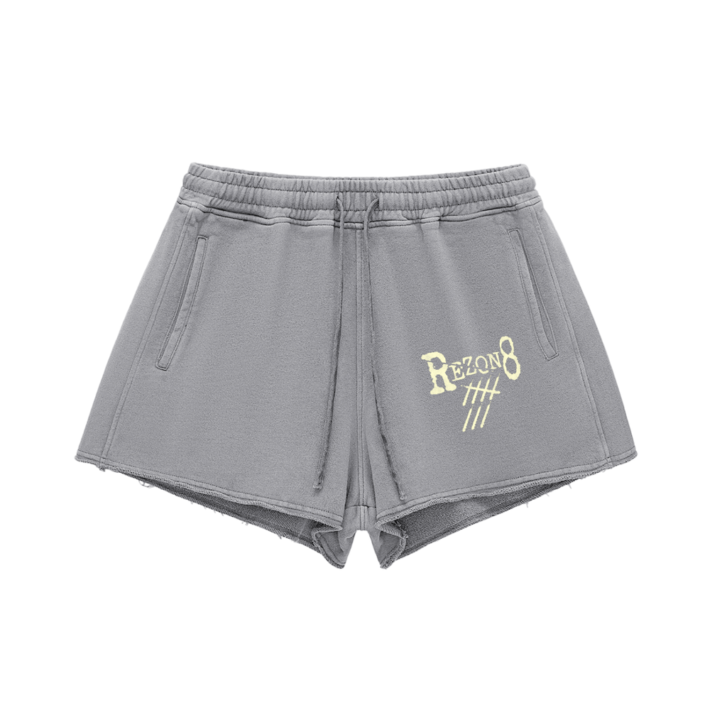 Snow Washed Raw Edge Drawstring Shorts