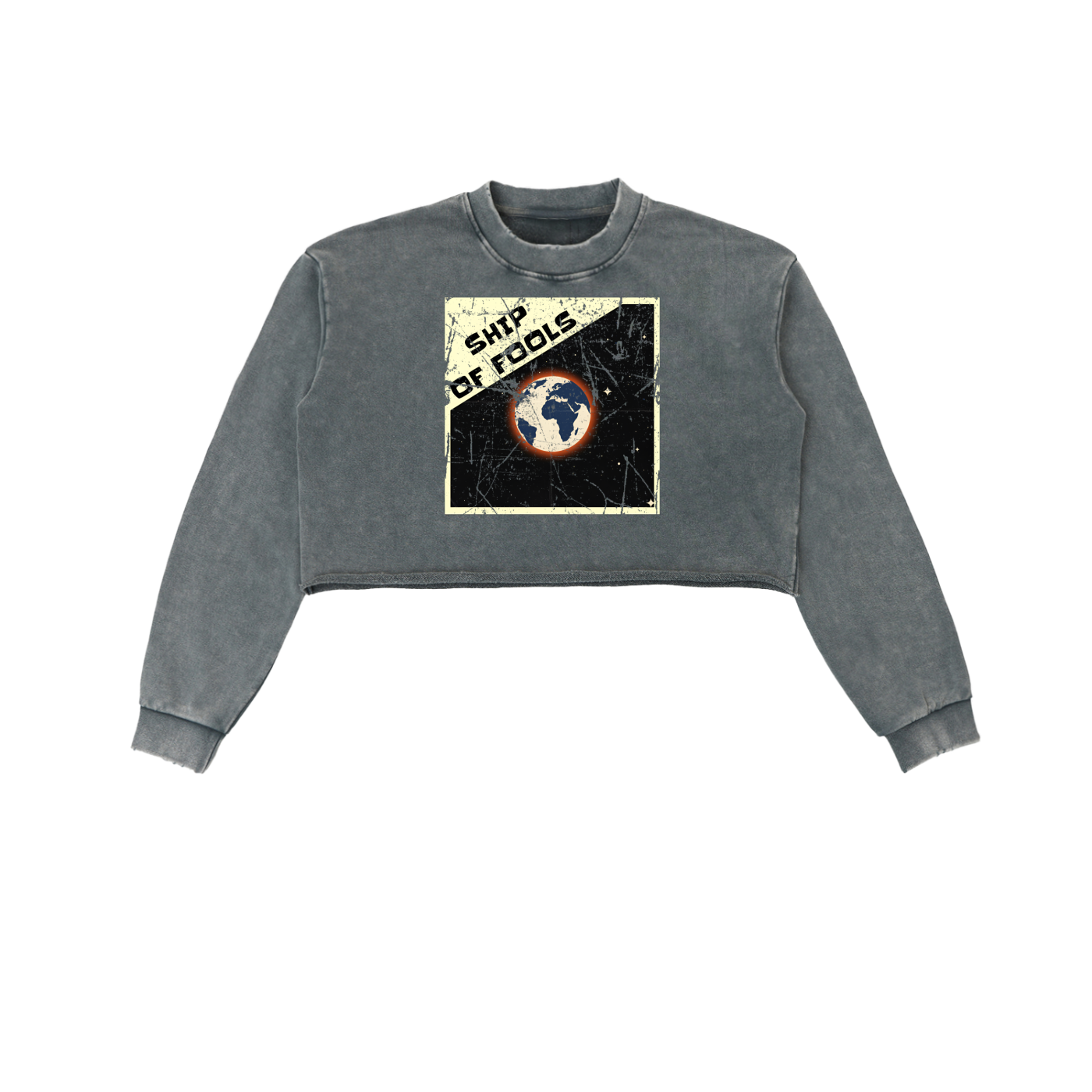 Snow Washed Raw Edge Cropped Sweatshirt