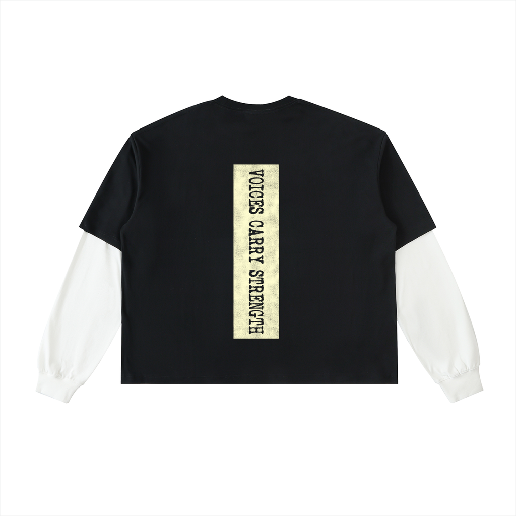 Layered Contrast Sleeve Cotton T-Shirt