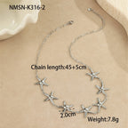 Ocean Wind Stainless Steel Sea Star Shell Pendant Necklace