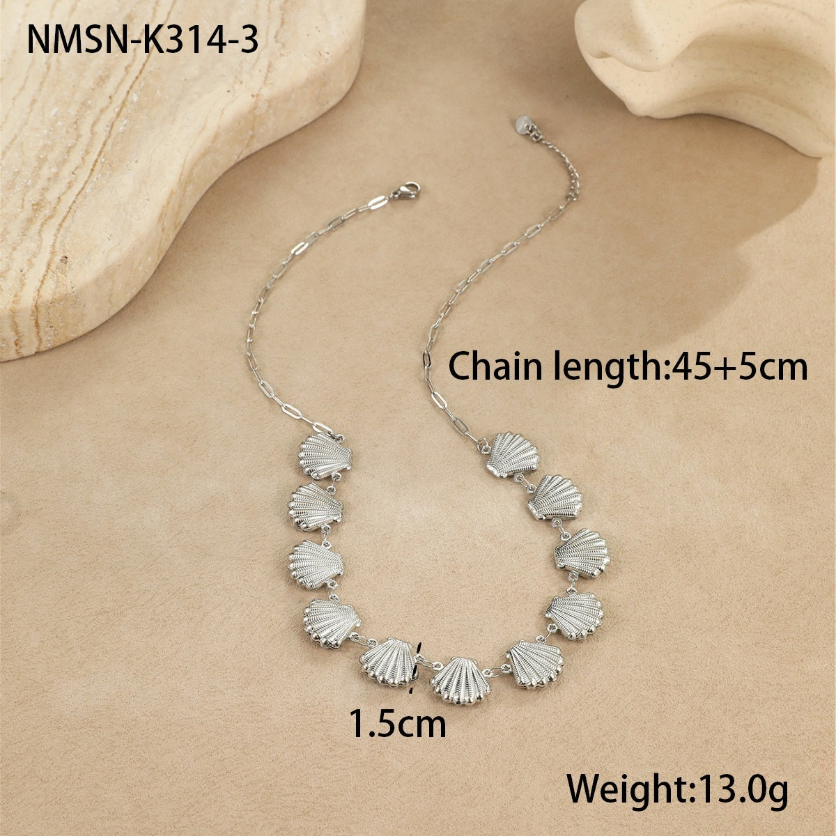 Ocean Wind Stainless Steel Sea Star Shell Pendant Necklace