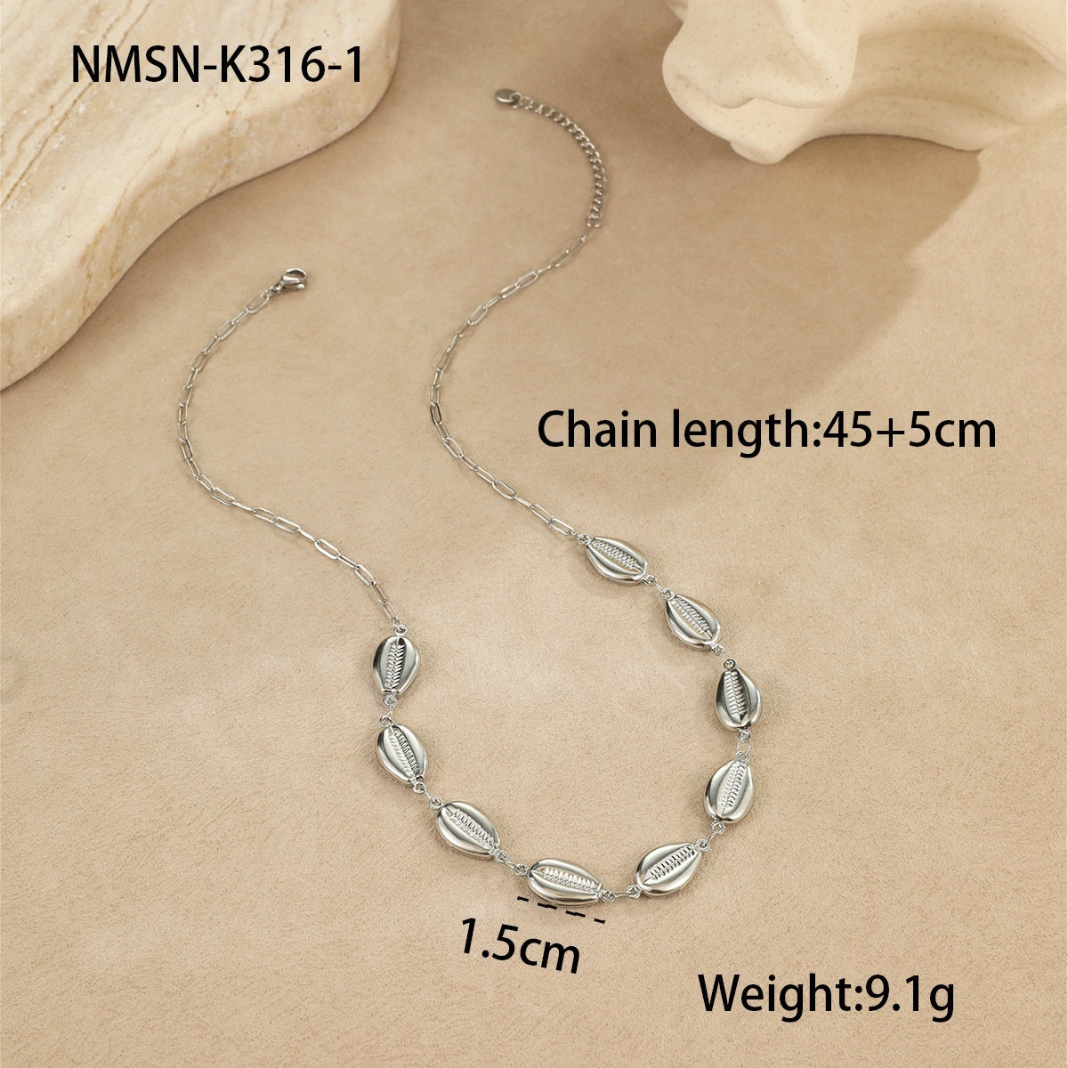 Ocean Wind Stainless Steel Sea Star Shell Pendant Necklace