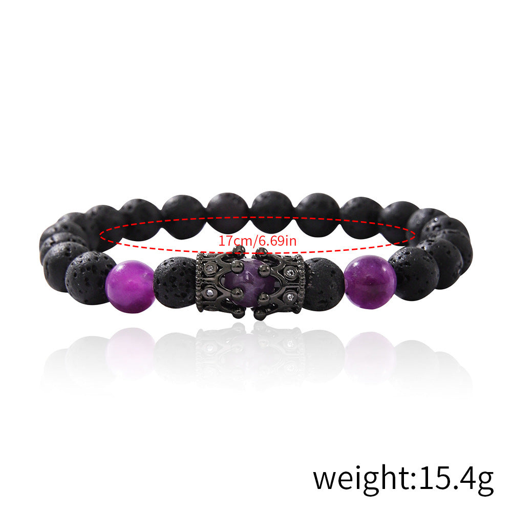 Micro Inlaid Zircon Crown Volcanic Rock Beaded Bracelet