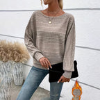 Women's Textured Round Neck Long Sleeve Top - Casual Solid Pullover For Spring & Fall