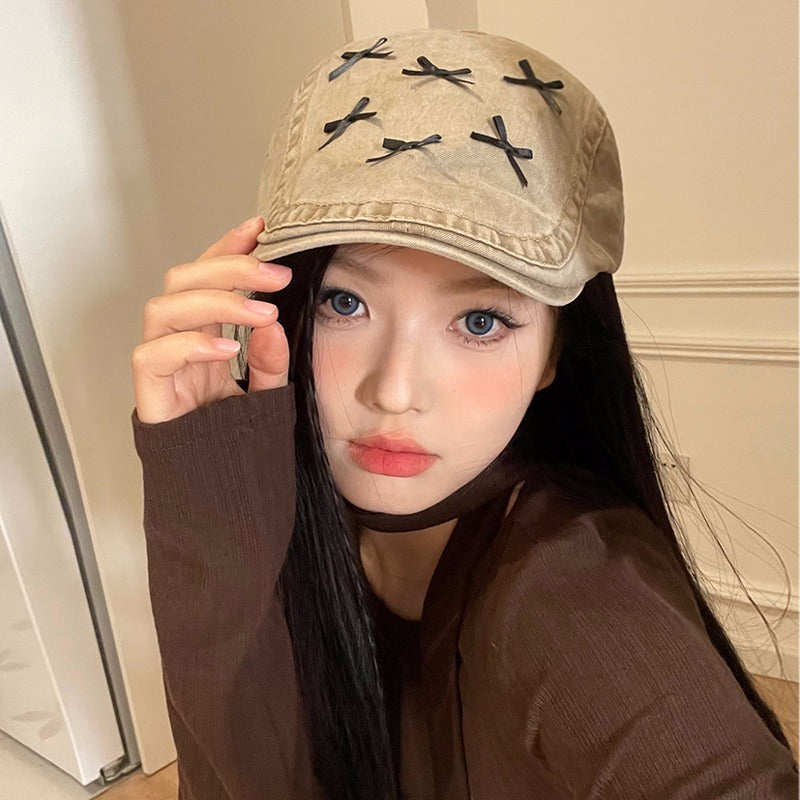 Bow Advance Hats Casual Face Peaked Cap Beret