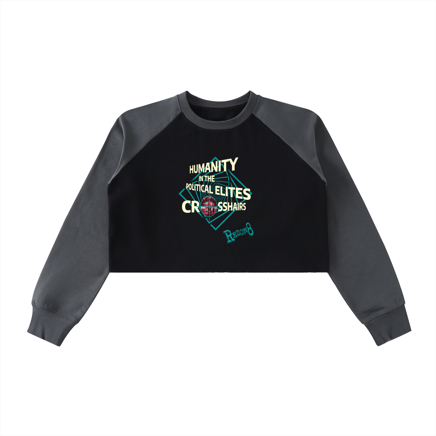 Raw-Hem Color-Block Raglan Crop Sweatshirt