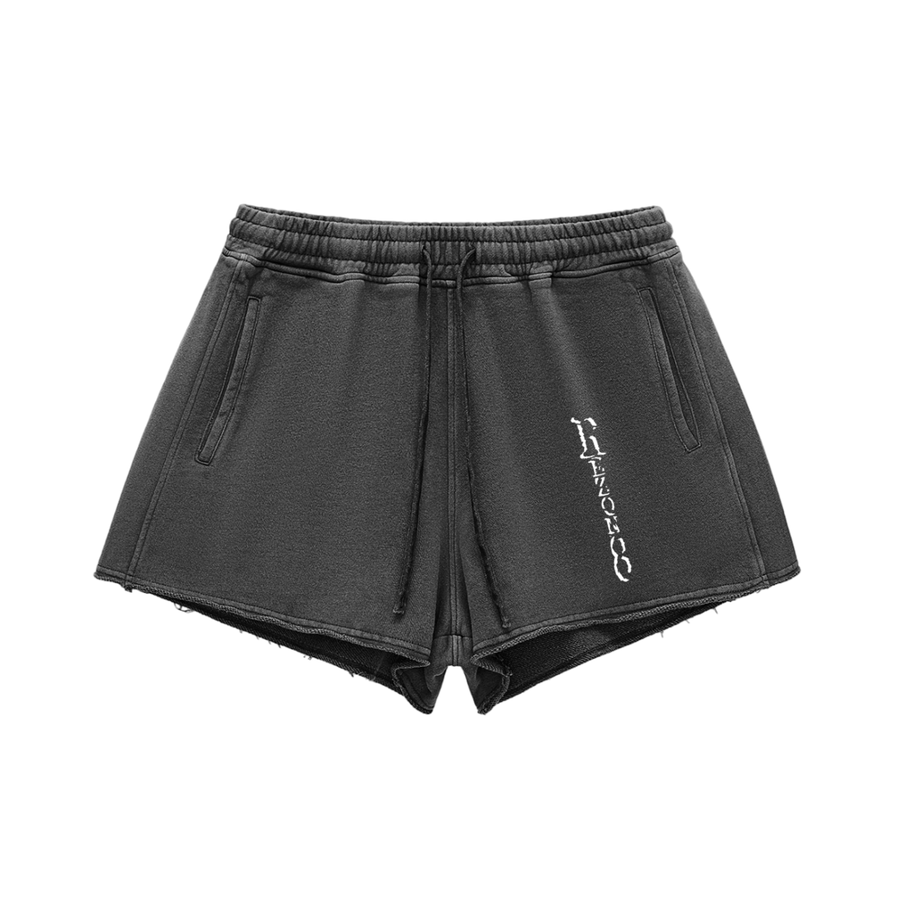 Snow Washed Raw Edge Drawstring Shorts