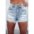 Mid-waist Denim Shorts Personalized Design Ripped Frayed Hem Straight-leg Pants