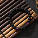 Micro Inlaid Zircon Crown Volcanic Rock Beaded Bracelet