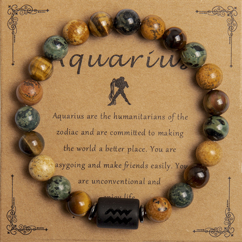 European And American New Natural Picture Tigereye Twelve Constellation Beaded Bracelet