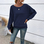 Women's Textured Round Neck Long Sleeve Top - Casual Solid Pullover For Spring & Fall