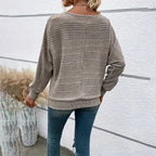 Women's Textured Round Neck Long Sleeve Top - Casual Solid Pullover For Spring & Fall