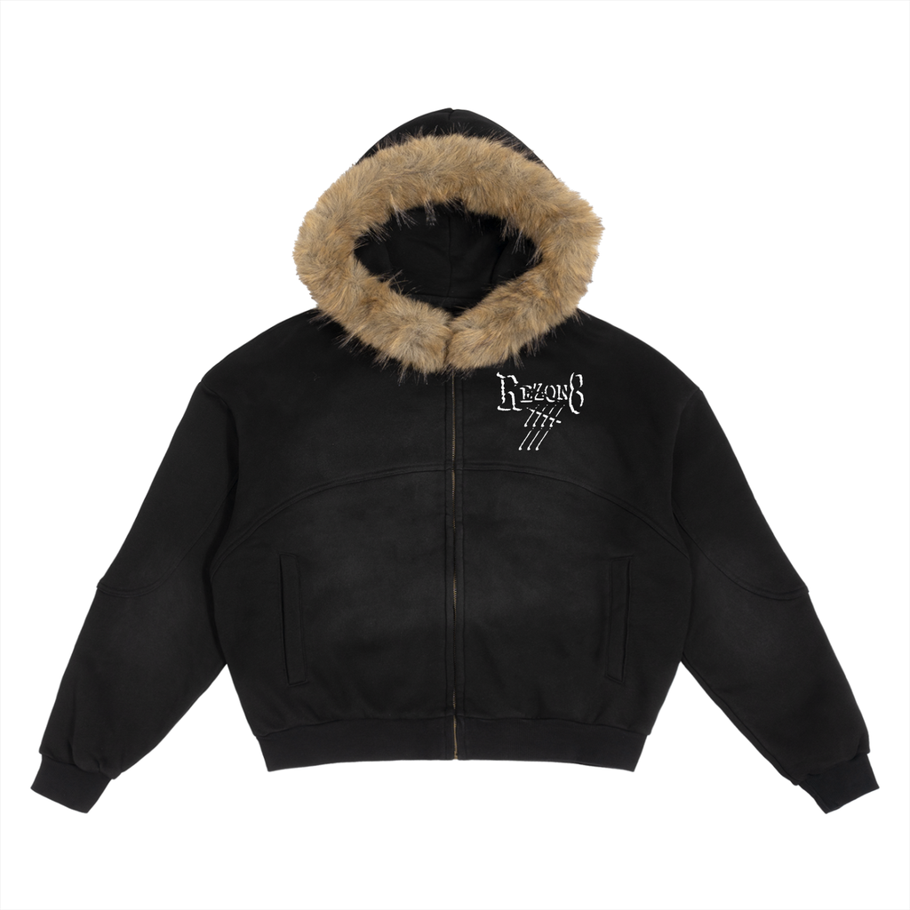 Sun Fade Boxy Detachable Fur Hoodie
