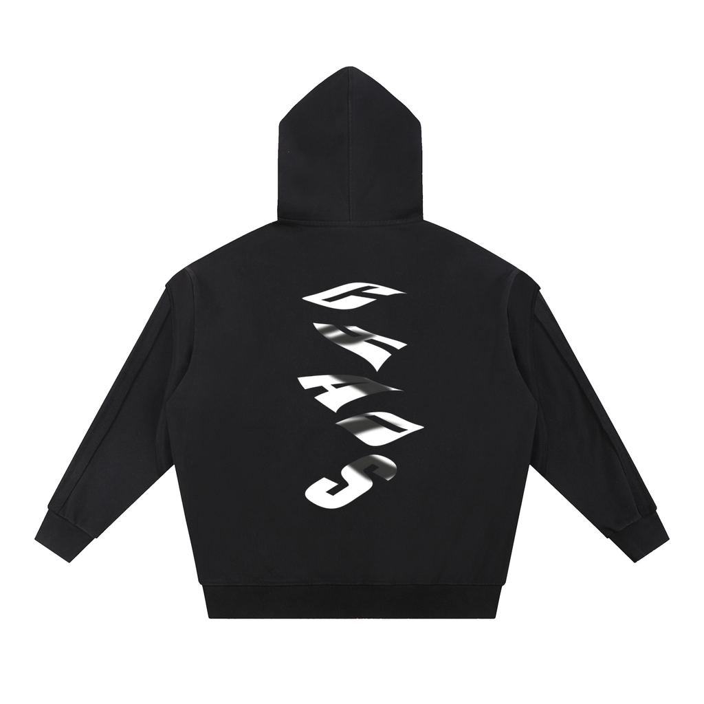 Contrast Tape Raw Edge Double Layered Zip Hoodie