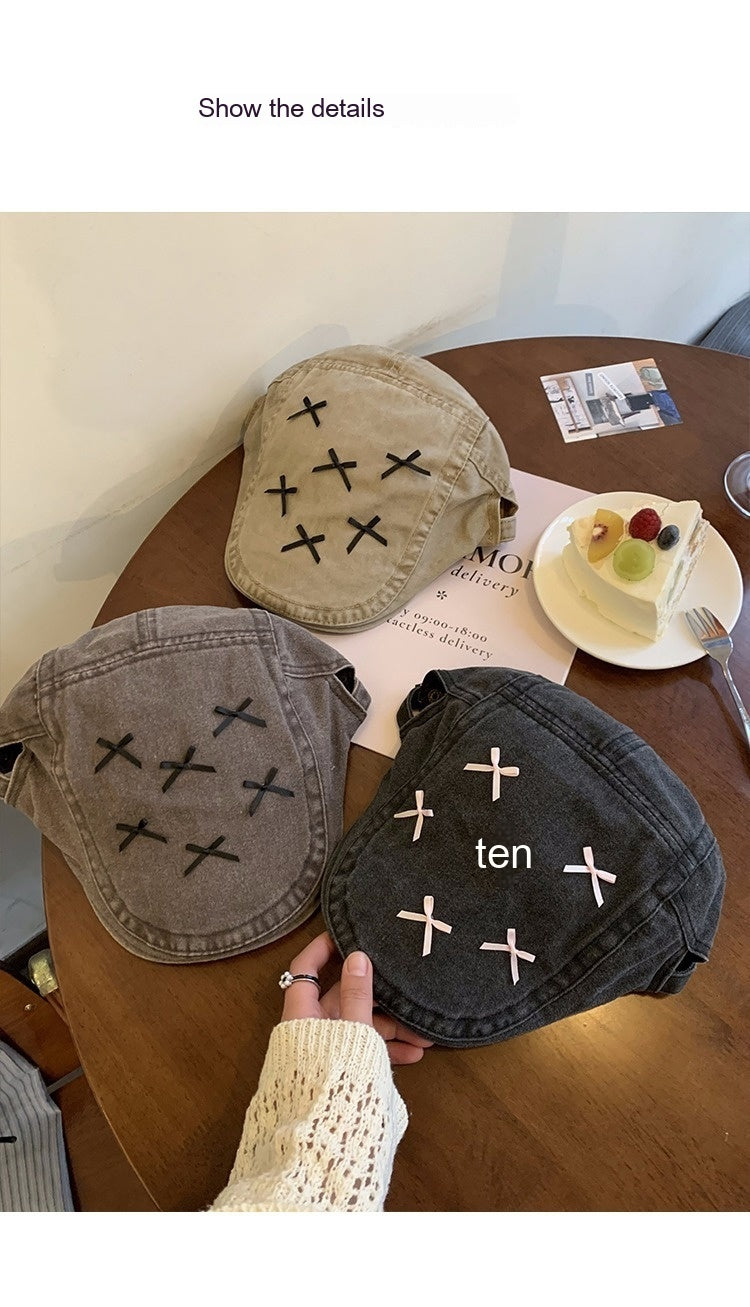 Bow Advance Hats Casual Face Peaked Cap Beret