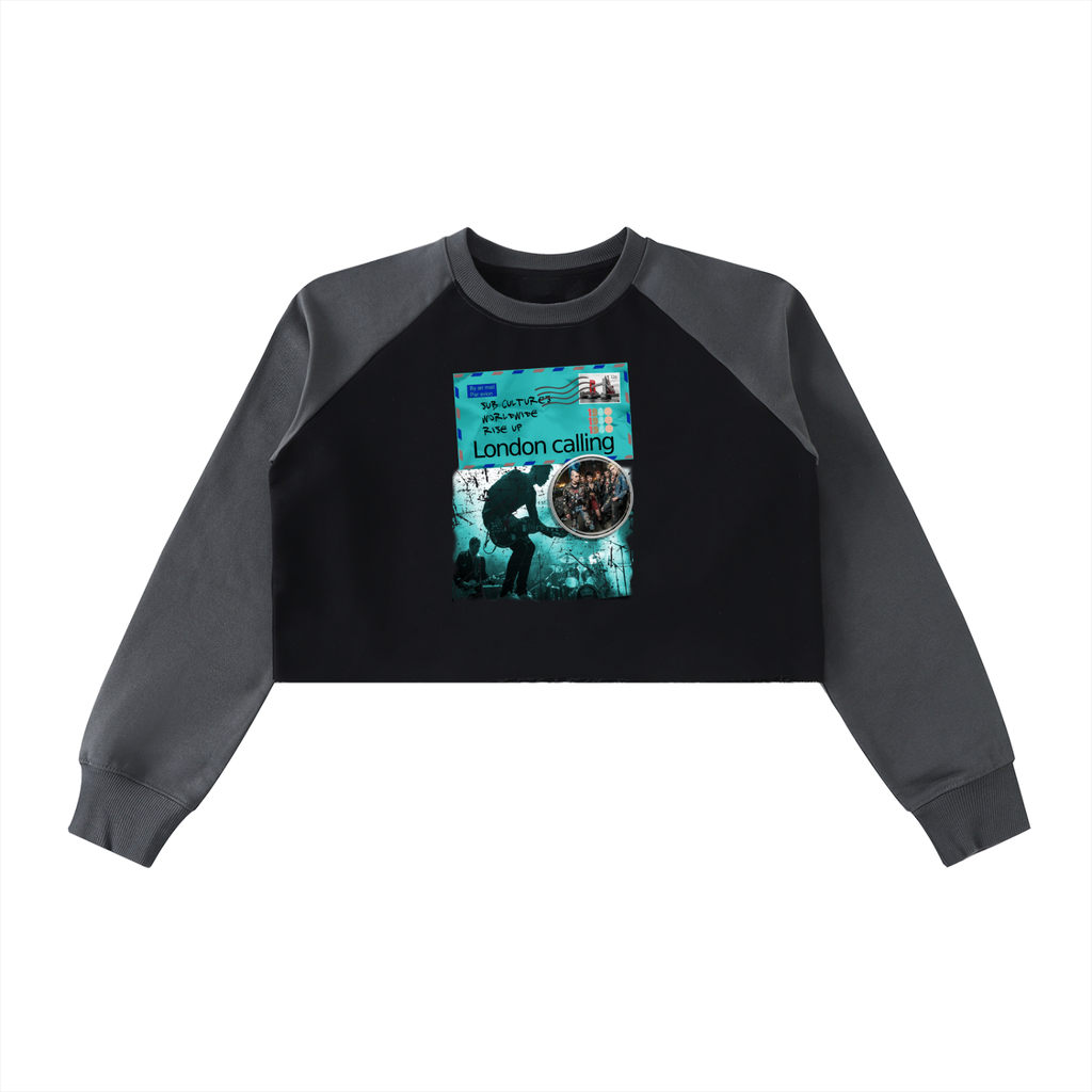 Raw-Hem Color-Block Raglan Crop Sweatshirt