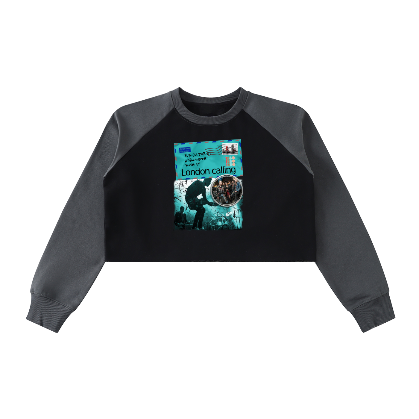 Raw-Hem Color-Block Raglan Crop Sweatshirt