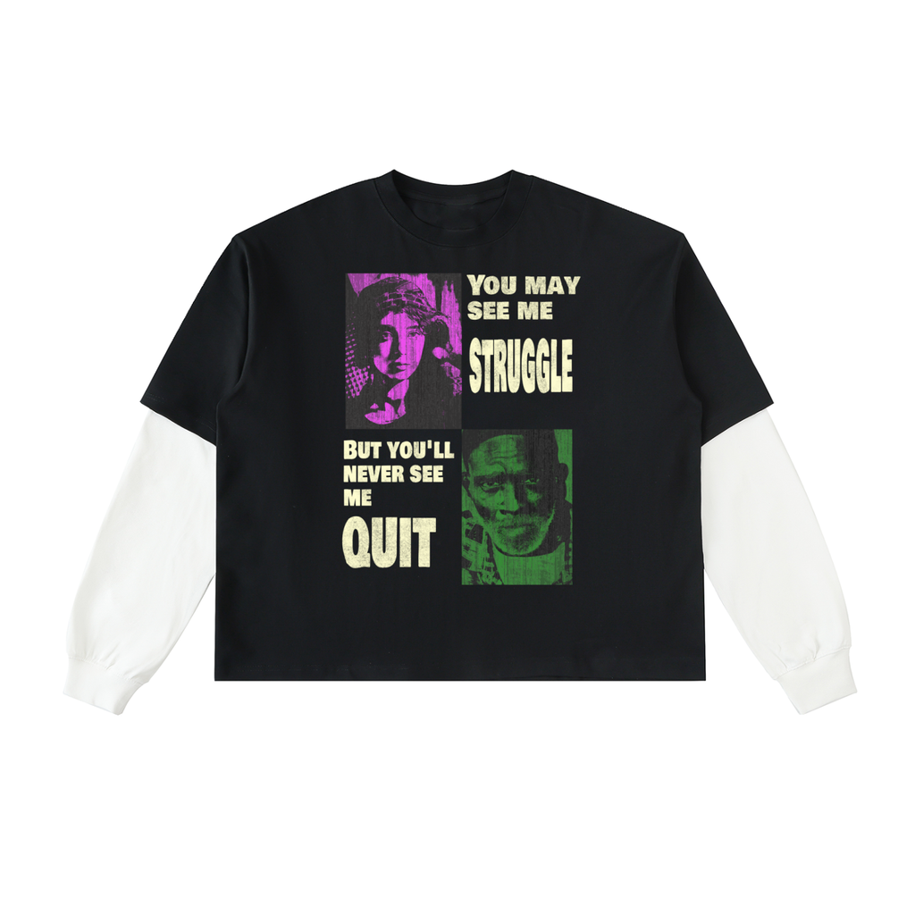 Layered Contrast Sleeve Cotton T-Shirt