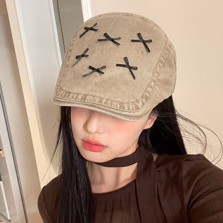 Bow Advance Hats Casual Face Peaked Cap Beret