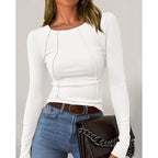Women Long Sleeve T Shirts Crewneck Slim Fit Tops Going Out Fall Fashion Basic Tee