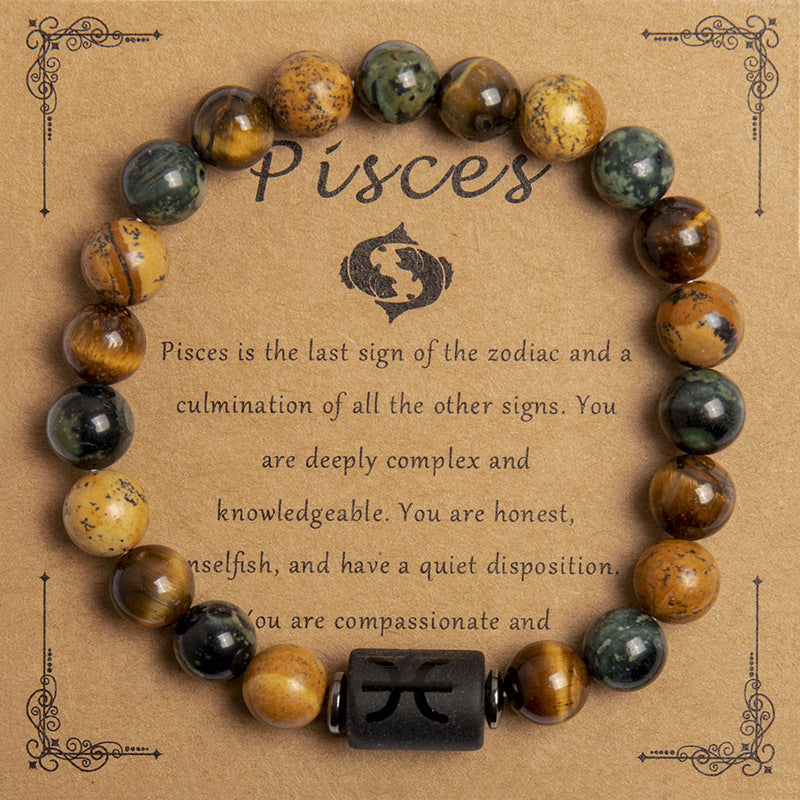 European And American New Natural Picture Tigereye Twelve Constellation Beaded Bracelet