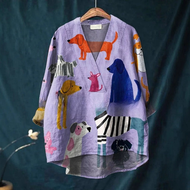 Fashion Digital Printing Large Wide V-neck Top