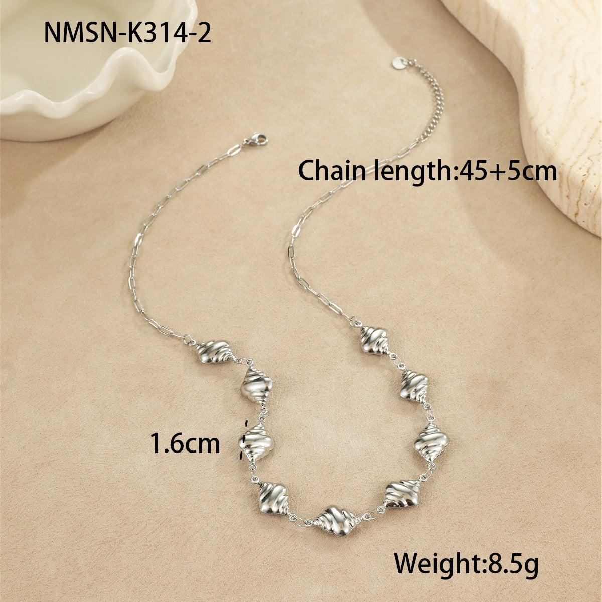 Ocean Wind Stainless Steel Sea Star Shell Pendant Necklace