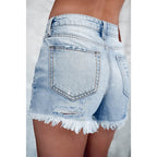 Mid-waist Denim Shorts Personalized Design Ripped Frayed Hem Straight-leg Pants
