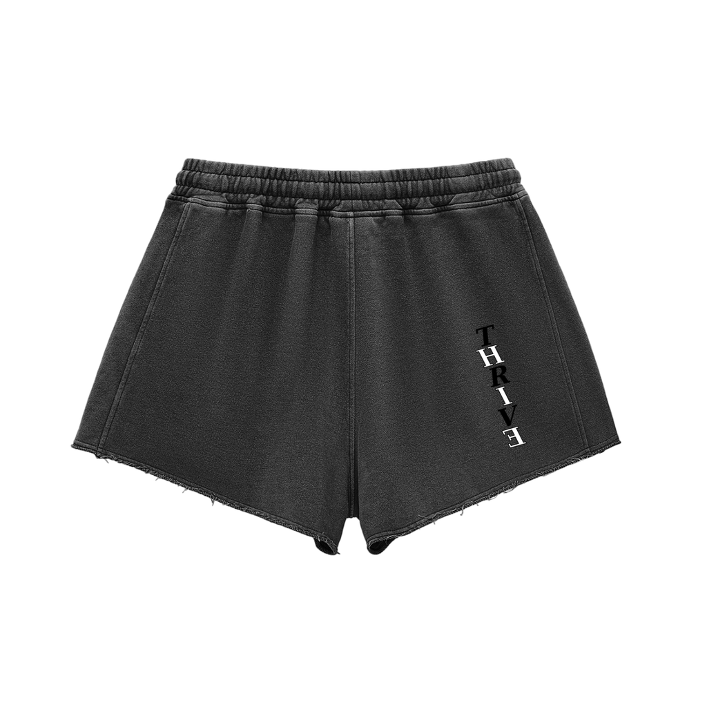 Snow Washed Raw Edge Drawstring Shorts