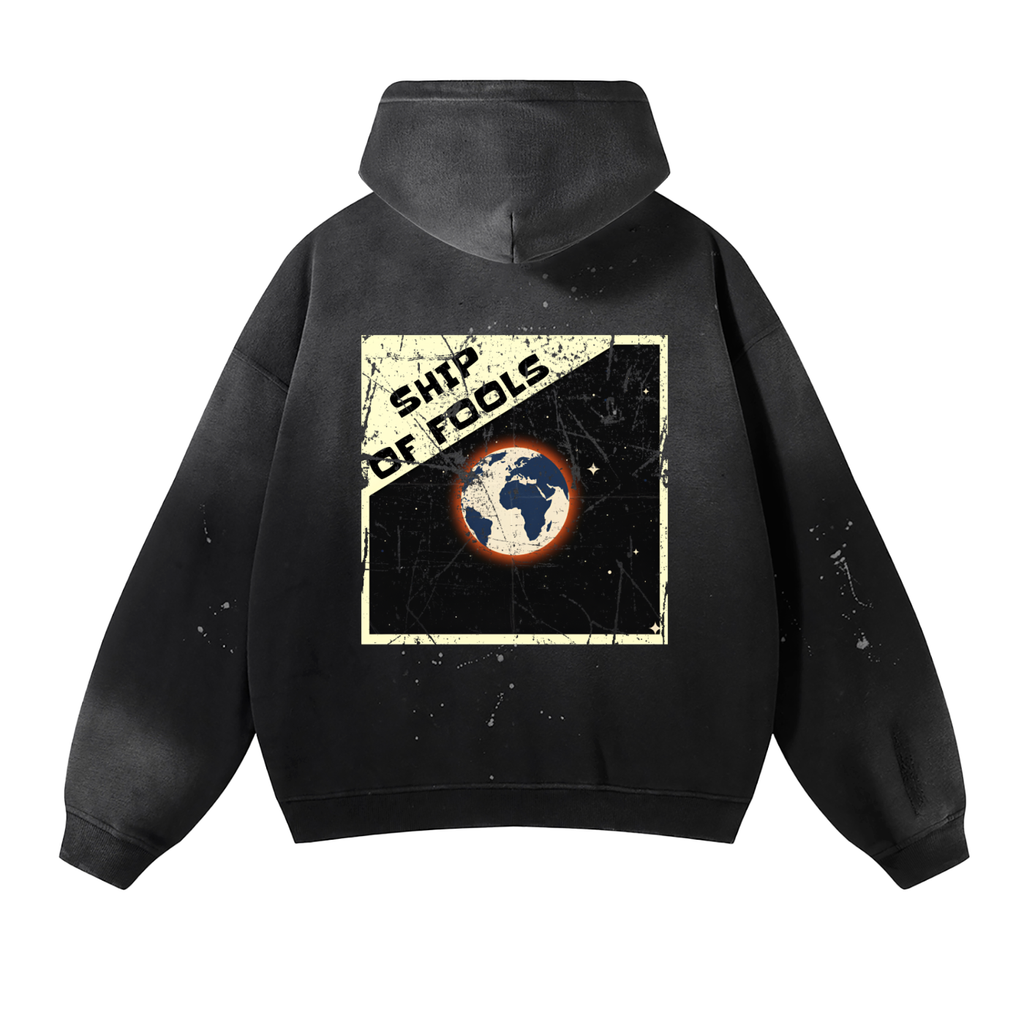 Vintage Washed Frayed Fleece Hoodie