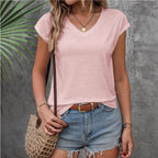 Women's Solid Color And V-neck Short Sleeve Loose