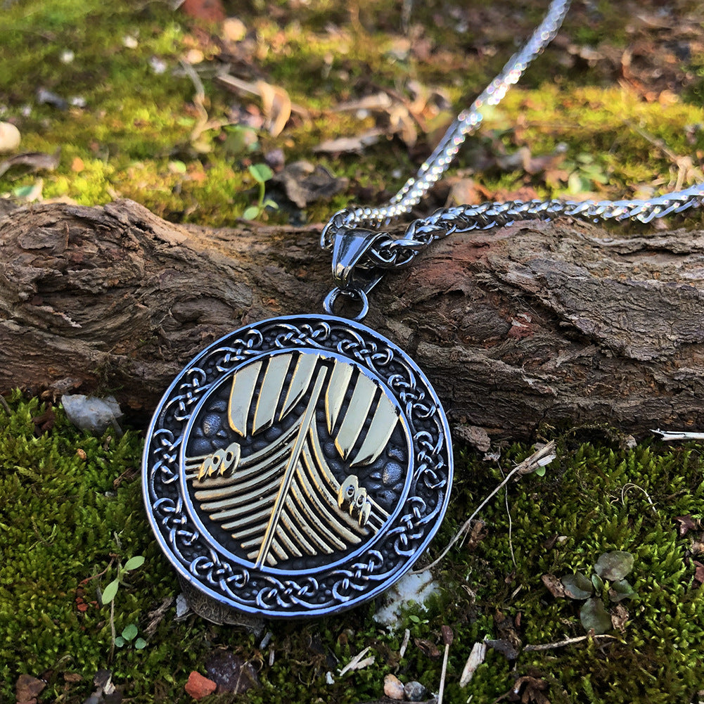 Nordic Viking Battleship Stainless Steel Necklace
