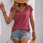 Women's Solid Color And V-neck Short Sleeve Loose