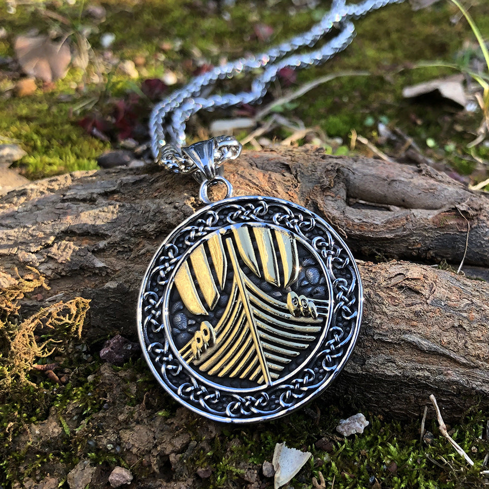 Nordic Viking Battleship Stainless Steel Necklace