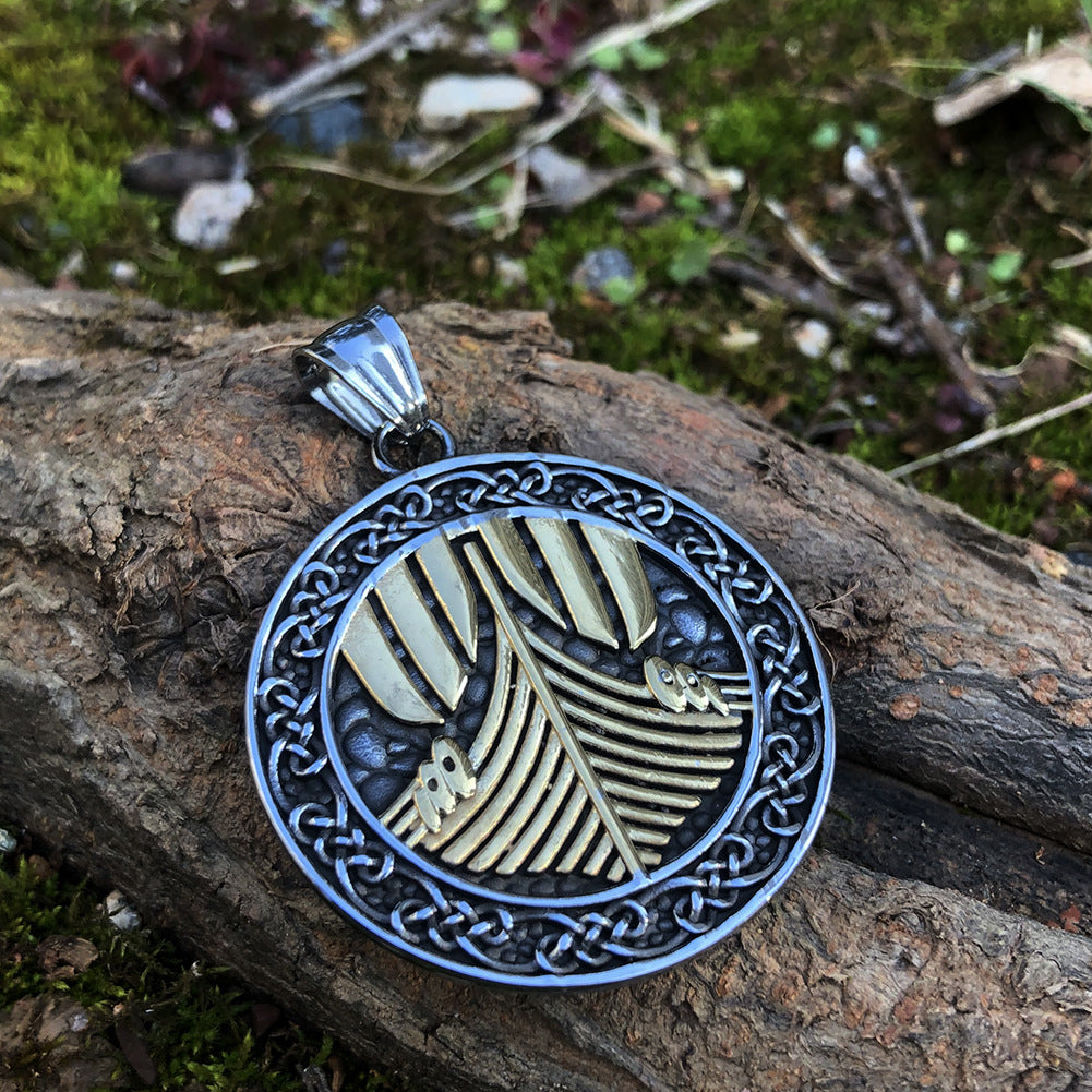 Nordic Viking Battleship Stainless Steel Necklace