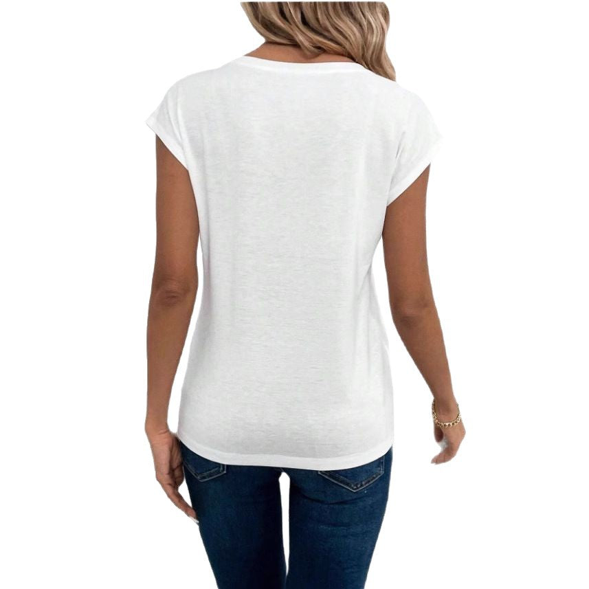 Women's Solid Color And V-neck Short Sleeve Loose