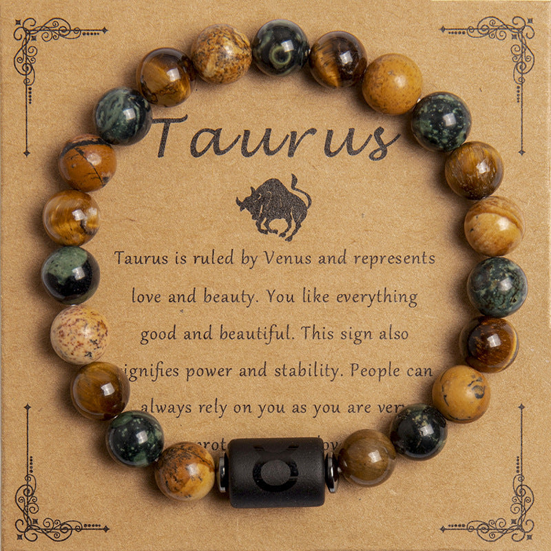 European And American New Natural Picture Tigereye Twelve Constellation Beaded Bracelet
