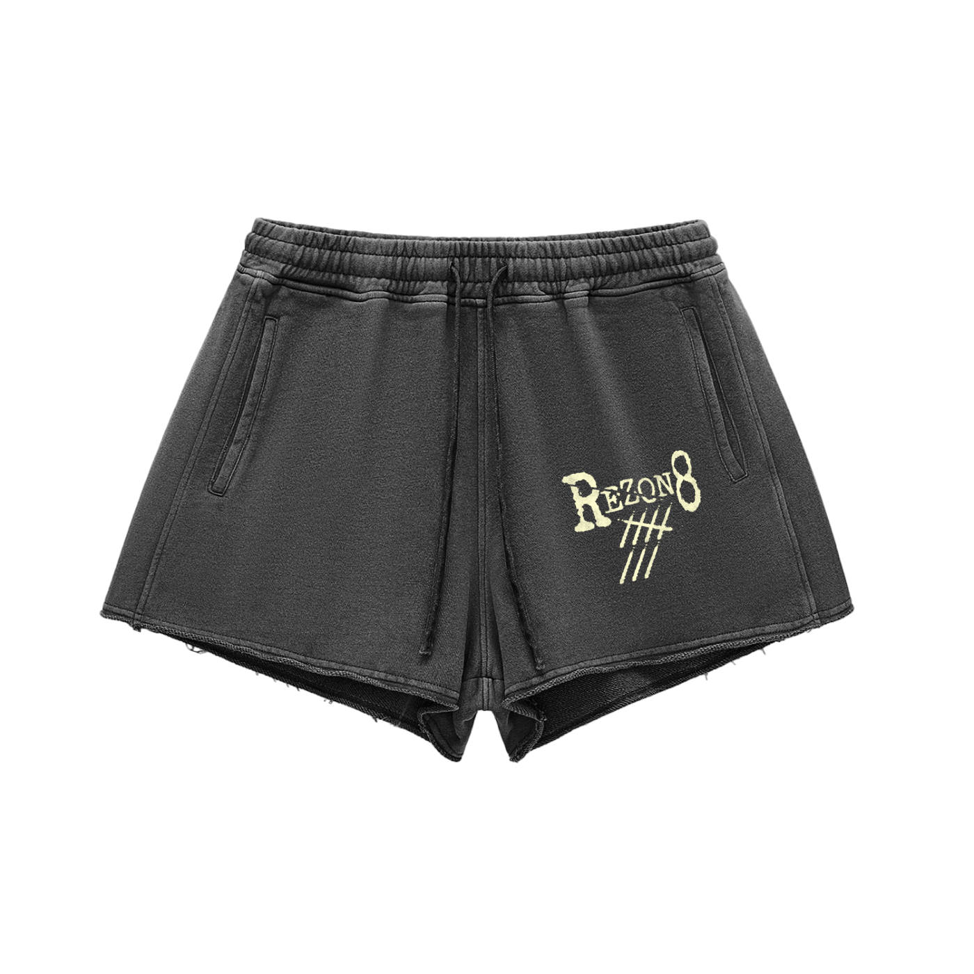 Snow Washed Raw Edge Drawstring Shorts