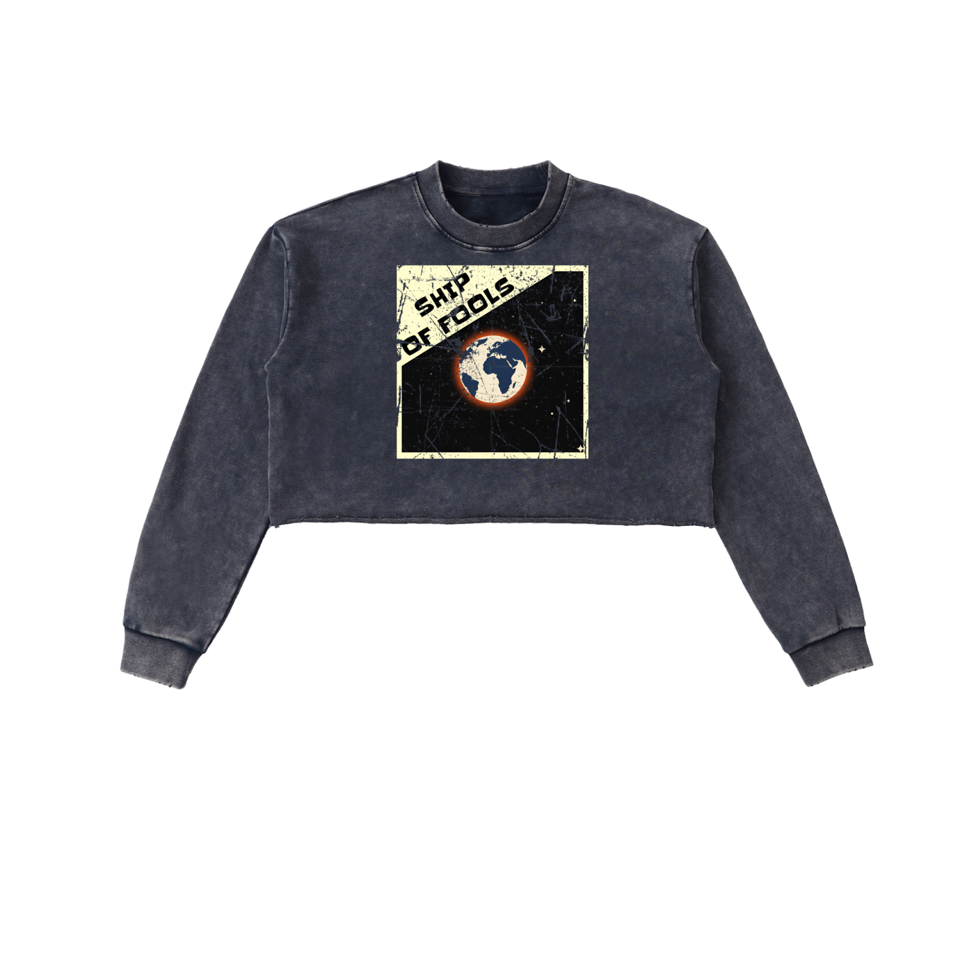 Snow Washed Raw Edge Cropped Sweatshirt