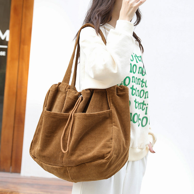 CorduroyDrawstring Multi-pocket Handbag Women Underarm Bags