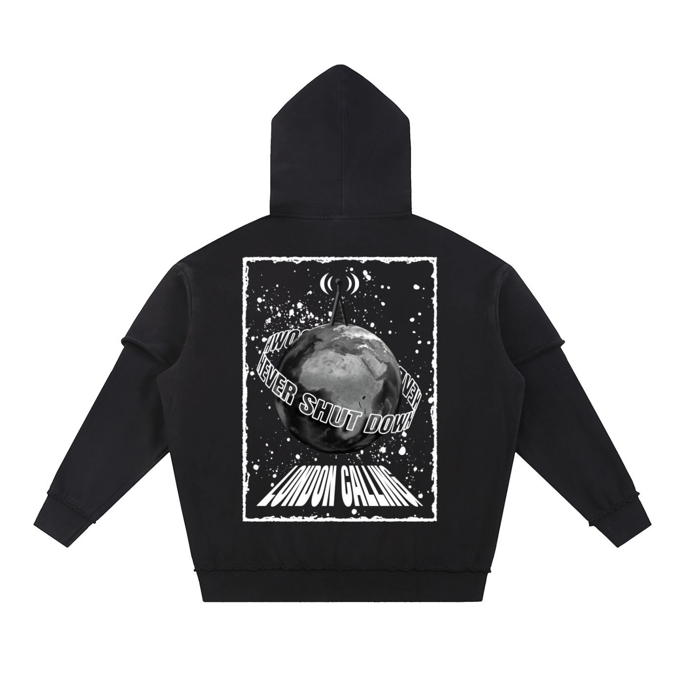 Snow Washed Raw Edge Double Layered Hoodie