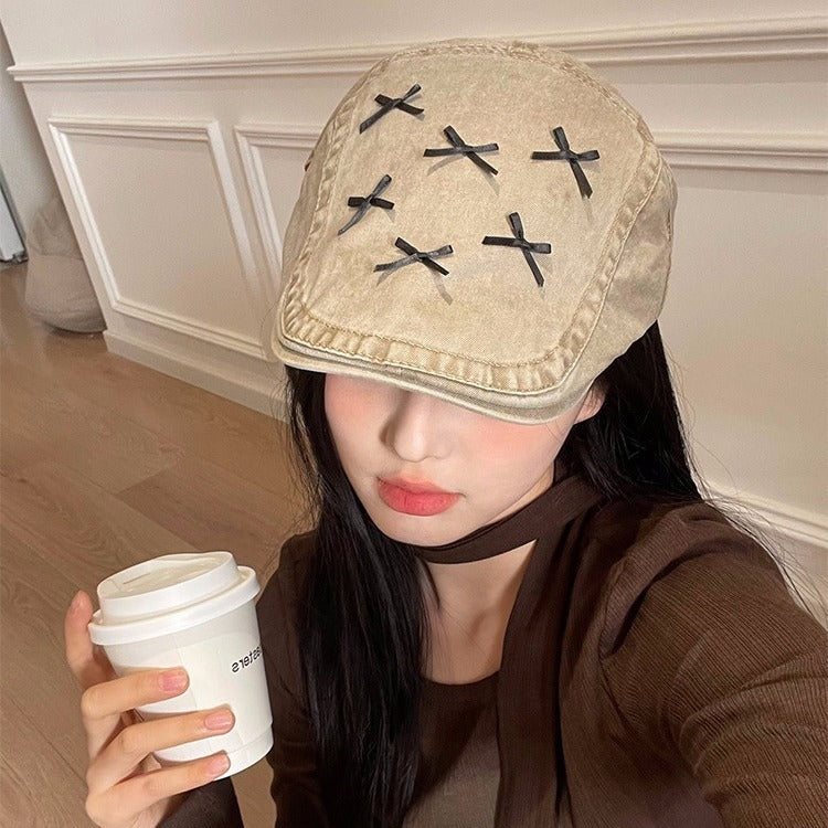Bow Advance Hats Casual Face Peaked Cap Beret