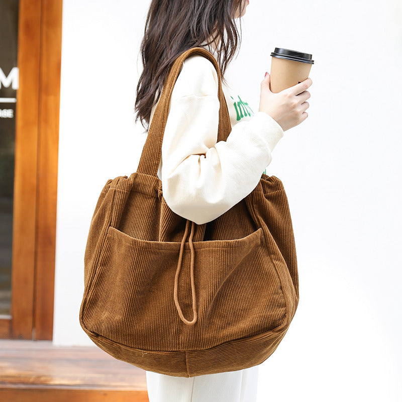 CorduroyDrawstring Multi-pocket Handbag Women Underarm Bags
