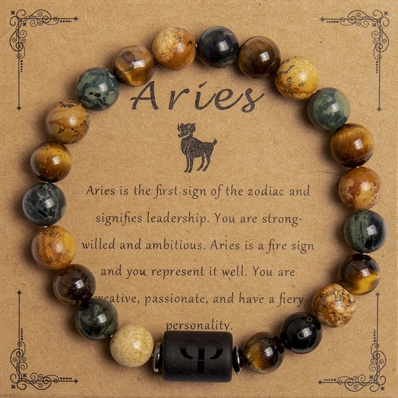 European And American New Natural Picture Tigereye Twelve Constellation Beaded Bracelet