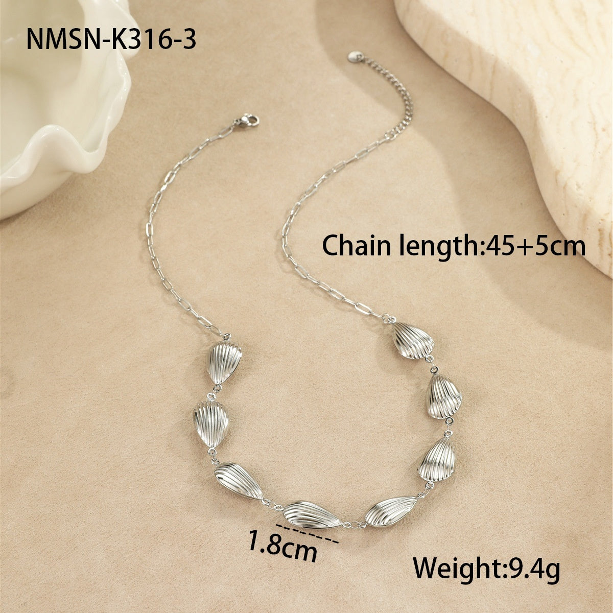 Ocean Wind Stainless Steel Sea Star Shell Pendant Necklace